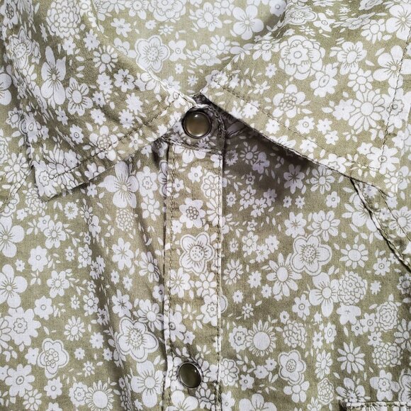 Old Navy Size XXL Shirt Blouse Floral Pearl Snap Cotton Western Cowgirl Fitted - Picture 5 of 7